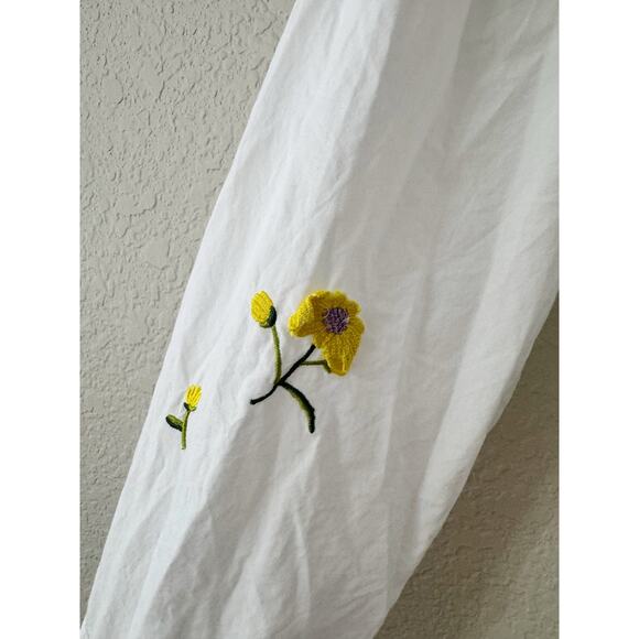 Maeve by Anthropologie Embroidered Floral Button-Down Shirt White Yellow Size L - Picture 3 of 6